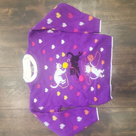 Vintage Other - 80s KNITIQUE kitty cat pom pom sweater 7/8 vintage acrylic knit girl's crewneck